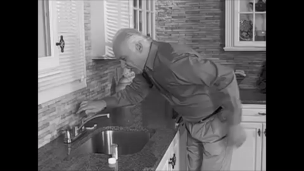 infomerical gif of man drinking goofily from sink