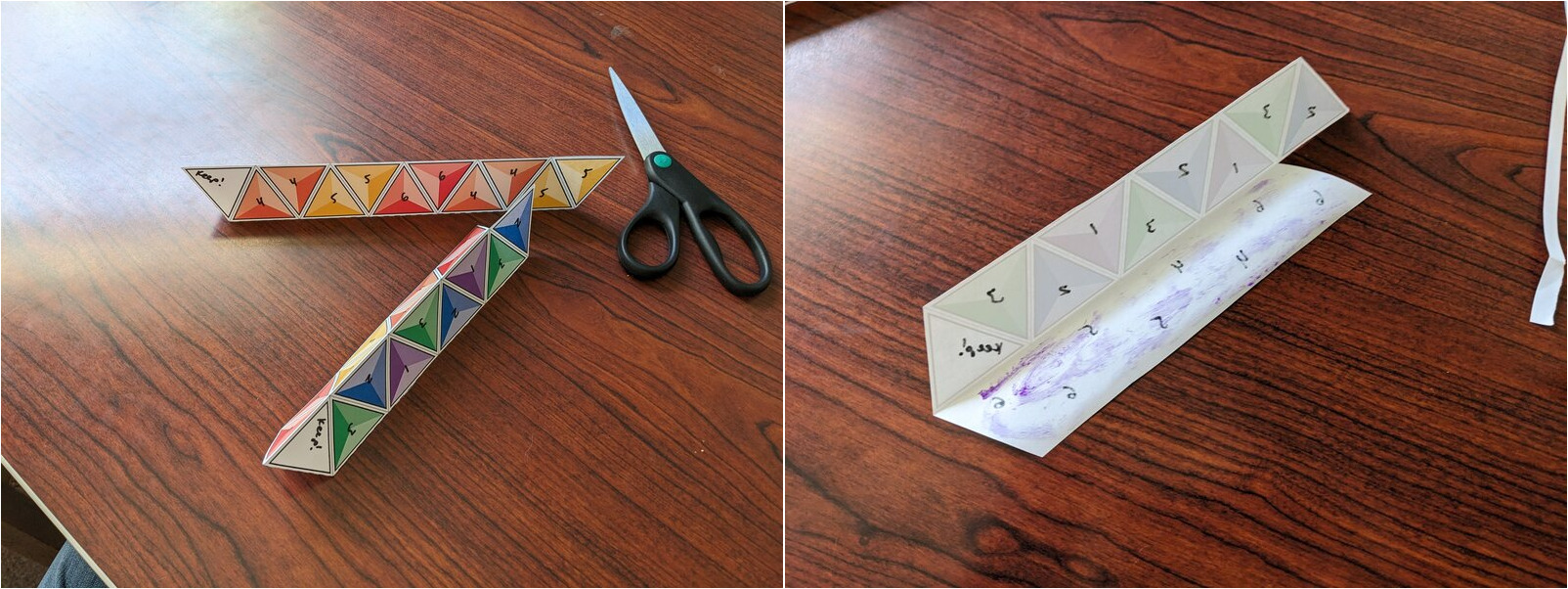 The two strips are shown folded in half, and I've applied glue to the inside of one